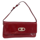 CELINE Triomphe Shoulder Bag Leather Red Gold Tone Auth mr3059A-1