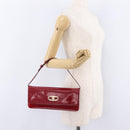 CELINE Triomphe Shoulder Bag Leather Red Gold Tone Auth mr3059A-29