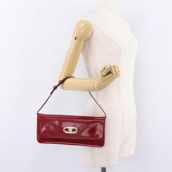 CELINE Triomphe Shoulder Bag Leather Red Gold Tone Auth mr3059A