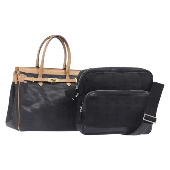 Bally Shoulder Bag Hand Bag Canvas PVC 2 Set Black Brown Auth mr3066