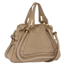 Chloe Paraty Hand Bag Leather Beige Gold Tone Auth mr3069-1