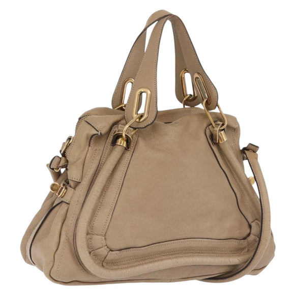 Chloe Paraty Hand Bag Leather Beige Gold Tone Auth mr3069