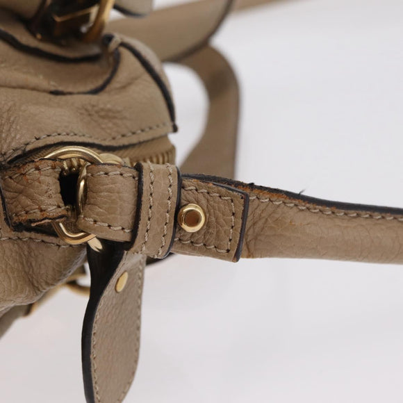 Chloe Paraty Hand Bag Leather Beige Gold Tone Auth mr3069