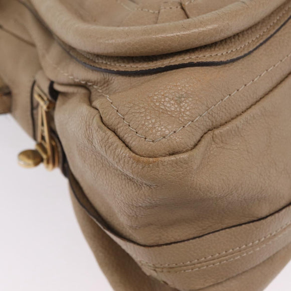 Chloe Paraty Hand Bag Leather Beige Gold Tone Auth mr3069