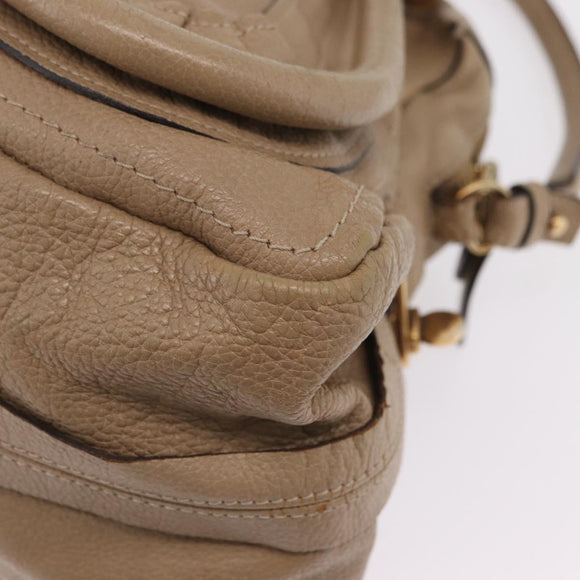 Chloe Paraty Hand Bag Leather Beige Gold Tone Auth mr3069