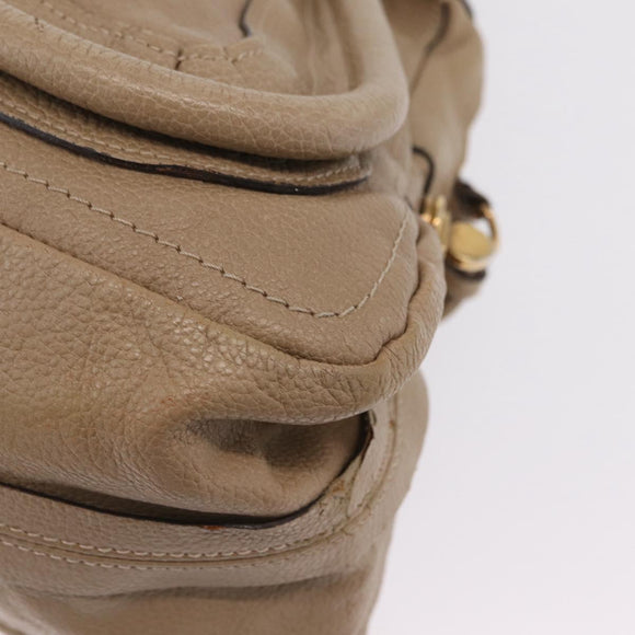 Chloe Paraty Hand Bag Leather Beige Gold Tone Auth mr3069