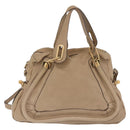 Chloe Paraty Hand Bag Leather Beige Gold Tone Auth mr3069-2