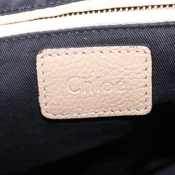 Chloe Paraty Hand Bag Leather Beige Gold Tone Auth mr3069