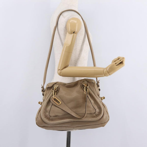 Chloe Paraty Hand Bag Leather Beige Gold Tone Auth mr3069