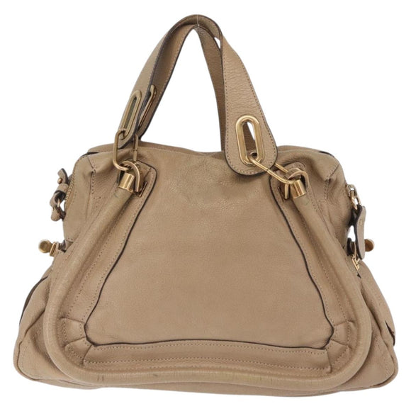 Chloe Paraty Hand Bag Leather Beige Gold Tone Auth mr3069