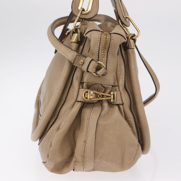 Chloe Paraty Hand Bag Leather Beige Gold Tone Auth mr3069