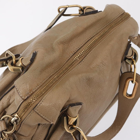 Chloe Paraty Hand Bag Leather Beige Gold Tone Auth mr3069