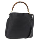 GUCCI Bamboo Hand Bag Leather Black Gold Tone 001 123 1577 Auth mr3072A-1