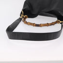 GUCCI Bamboo Hand Bag Leather Black Gold Tone 001 123 1577 Auth mr3072A-10