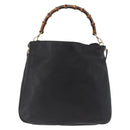 GUCCI Bamboo Hand Bag Leather Black Gold Tone 001 123 1577 Auth mr3072A-2