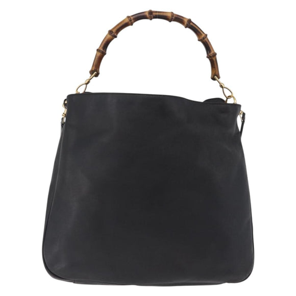 GUCCI Bamboo Hand Bag Leather Black Gold Tone 001 123 1577 Auth mr3072A