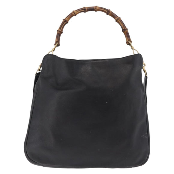 GUCCI Bamboo Hand Bag Leather Black Gold Tone 001 123 1577 Auth mr3072A