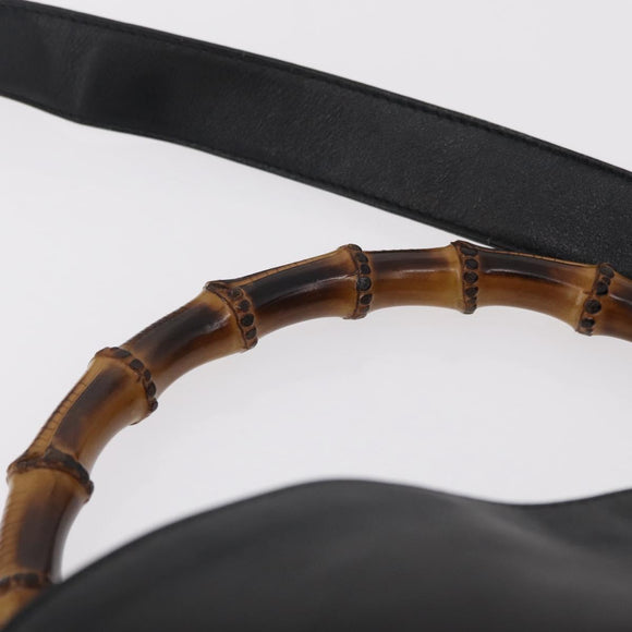 GUCCI Bamboo Hand Bag Leather Black Gold Tone 001 123 1577 Auth mr3072A