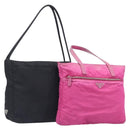 PRADA Tote Bag Nylon 2 Set Pink Black Auth mr3075-1