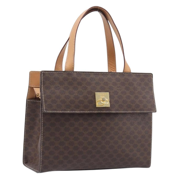 CELINE Macadam Hand Bag PVC Brown Gold Tone Auth mr3076A
