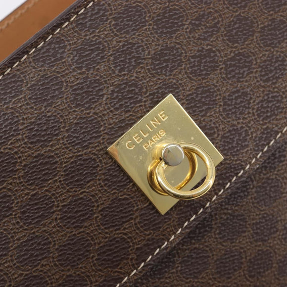 CELINE Macadam Hand Bag PVC Brown Gold Tone Auth mr3076A