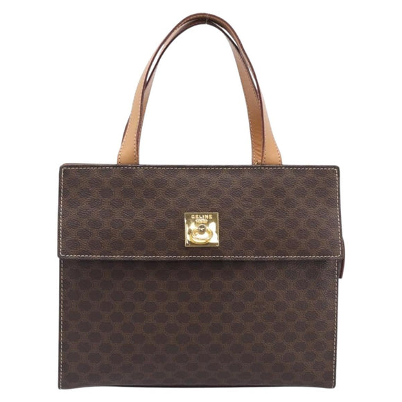 CELINE Macadam Hand Bag PVC Brown Gold Tone Auth mr3076A