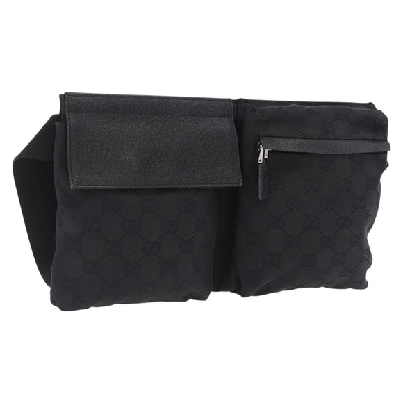 GUCCI GG Canvas Waist Bag Black Silver 28566 Auth mr3080A