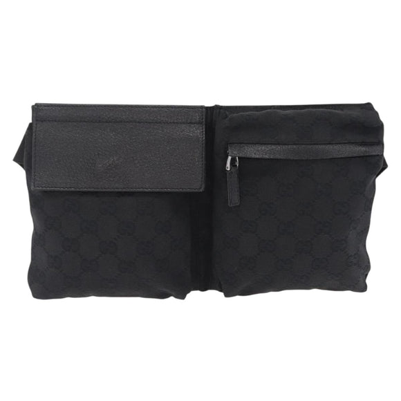 GUCCI GG Canvas Waist Bag Black Silver 28566 Auth mr3080A