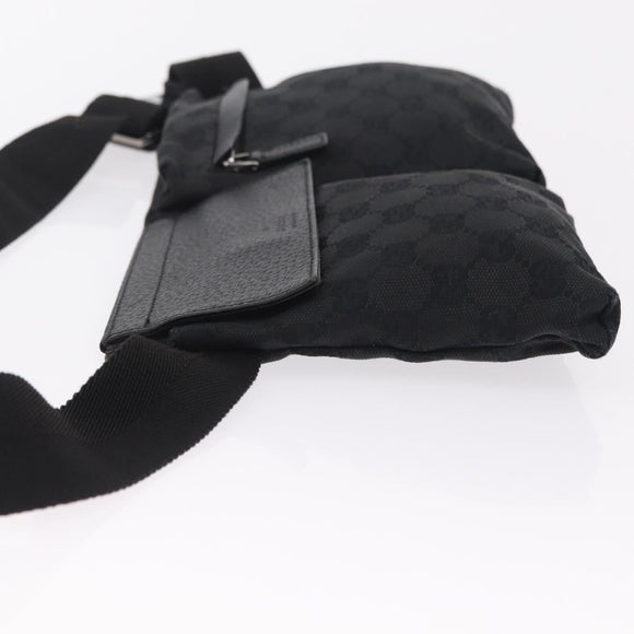 GUCCI GG Canvas Waist Bag Black Silver 28566 Auth mr3080A