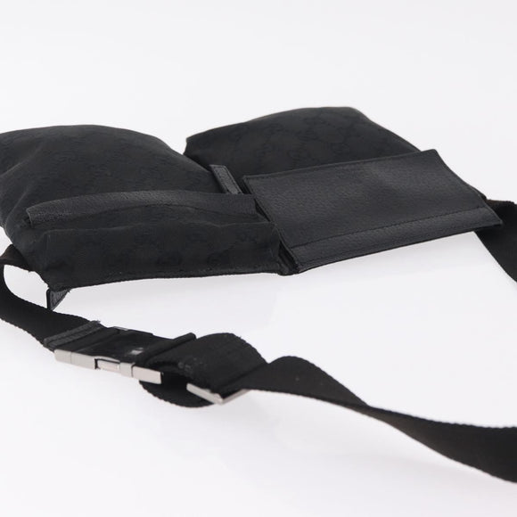 GUCCI GG Canvas Waist Bag Black Silver 28566 Auth mr3080A
