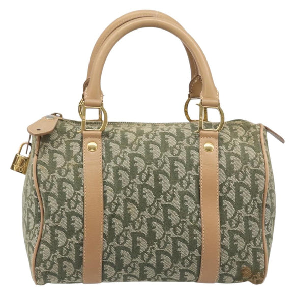 Christian Dior Trotter Canvas Hand Bag Khaki Gold Tone Auth mr3081