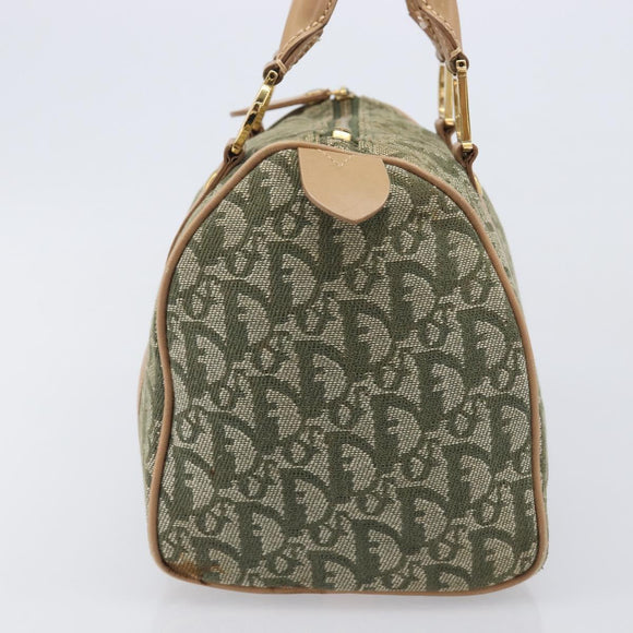 Christian Dior Trotter Canvas Hand Bag Khaki Gold Tone Auth mr3081