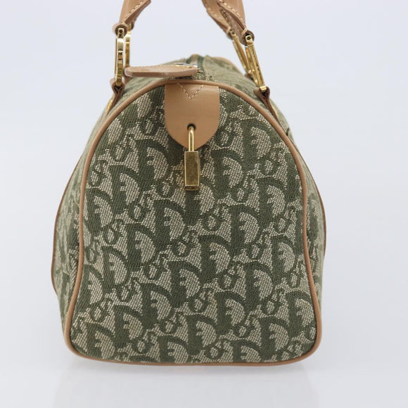 Christian Dior Trotter Canvas Hand Bag Khaki Gold Tone Auth mr3081