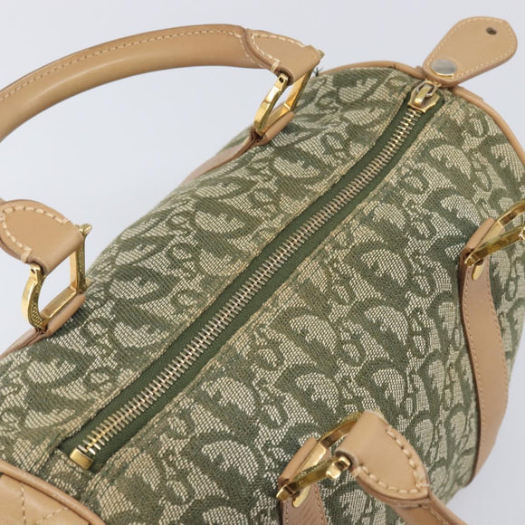 Christian Dior Trotter Canvas Hand Bag Khaki Gold Tone Auth mr3081