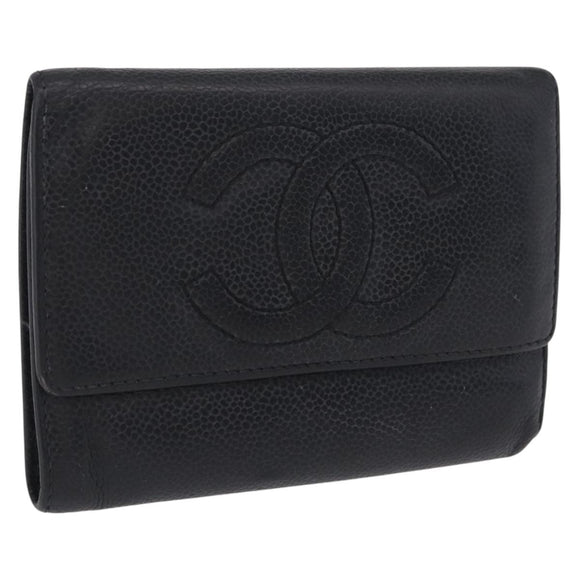 CHANEL Wallet Caviar Skin Black CC Auth mr3082