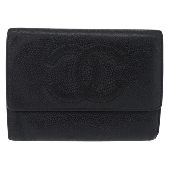 CHANEL Wallet Caviar Skin Black CC Auth mr3082