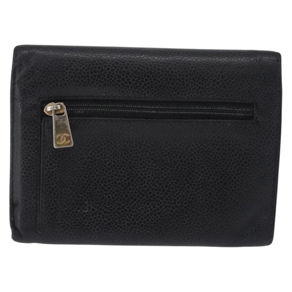 CHANEL Wallet Caviar Skin Black CC Auth mr3082