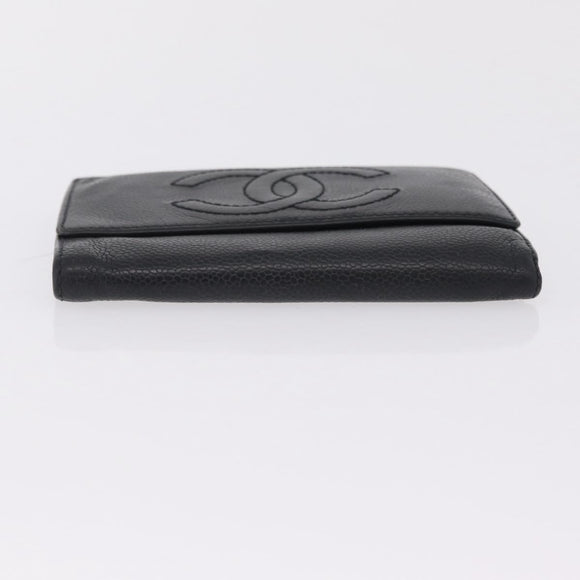 CHANEL Wallet Caviar Skin Black CC Auth mr3082