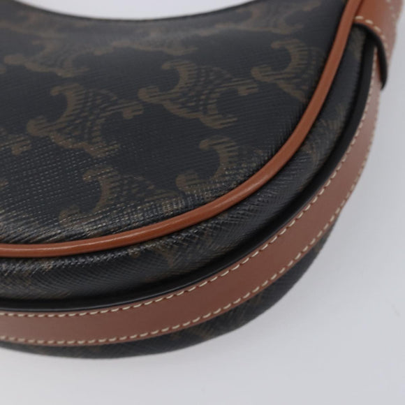 CELINE Accessory Pouch PVC Leather Brown Gold Tone Auth mr3085V