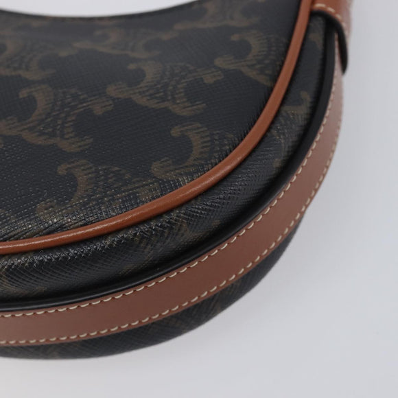CELINE Accessory Pouch PVC Leather Brown Gold Tone Auth mr3085V
