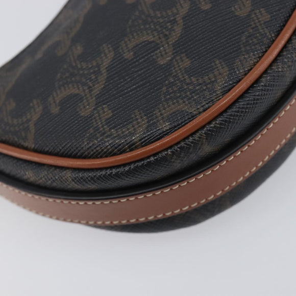 CELINE Accessory Pouch PVC Leather Brown Gold Tone Auth mr3085V