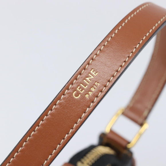 CELINE Accessory Pouch PVC Leather Brown Gold Tone Auth mr3085V