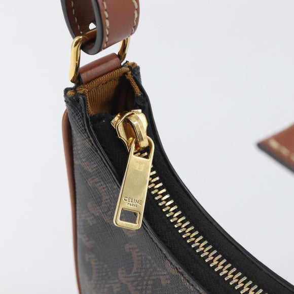CELINE Accessory Pouch PVC Leather Brown Gold Tone Auth mr3085V