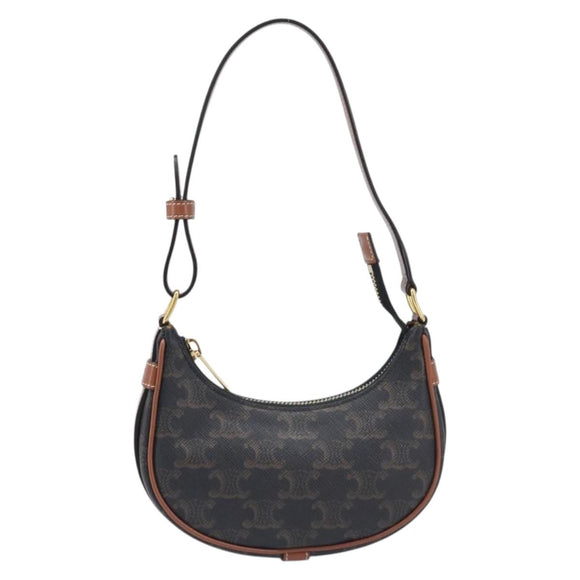 CELINE Accessory Pouch PVC Leather Brown Gold Tone Auth mr3085V