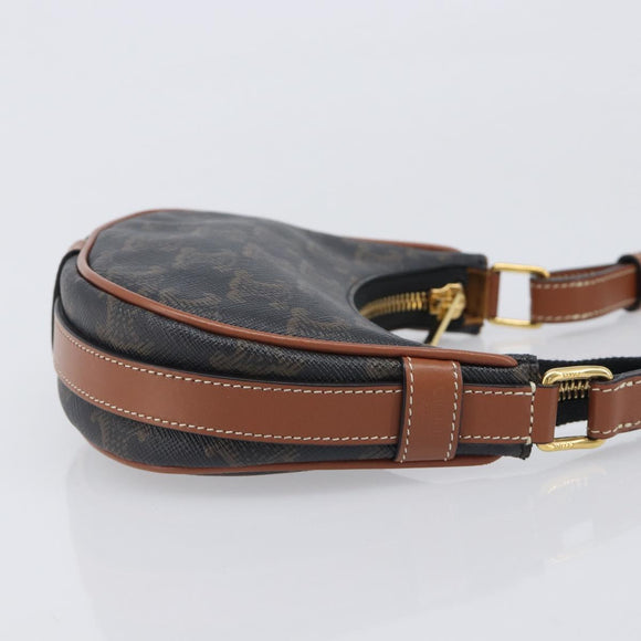 CELINE Accessory Pouch PVC Leather Brown Gold Tone Auth mr3085V