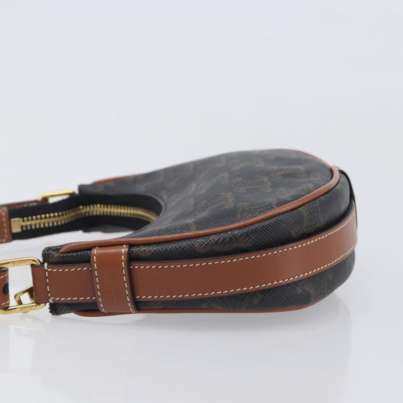 CELINE Accessory Pouch PVC Leather Brown Gold Tone Auth mr3085V