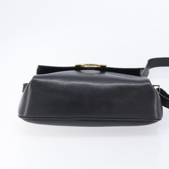 CELINE Shoulder Bag Leather Black Gold Tone Auth mr3087A