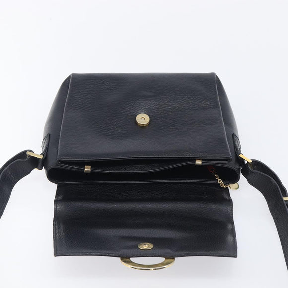 CELINE Shoulder Bag Leather Black Gold Tone Auth mr3087A