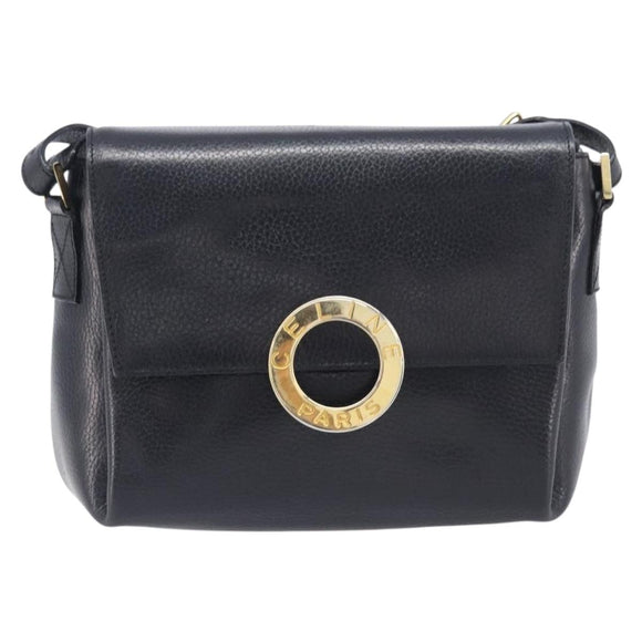 CELINE Shoulder Bag Leather Black Gold Tone Auth mr3087A