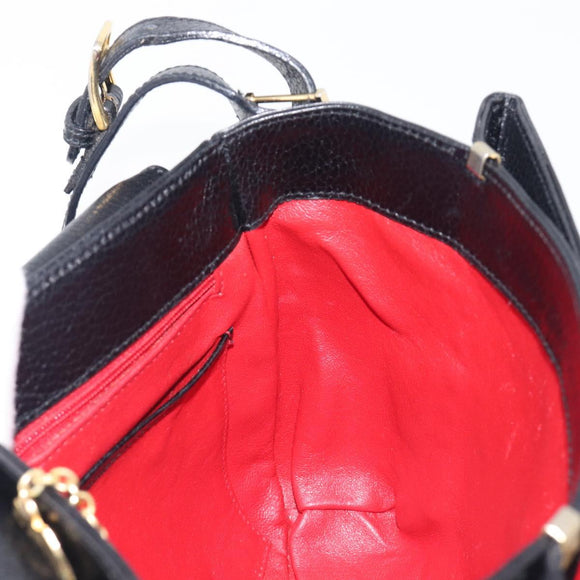 CELINE Shoulder Bag Leather Black Gold Tone Auth mr3087A